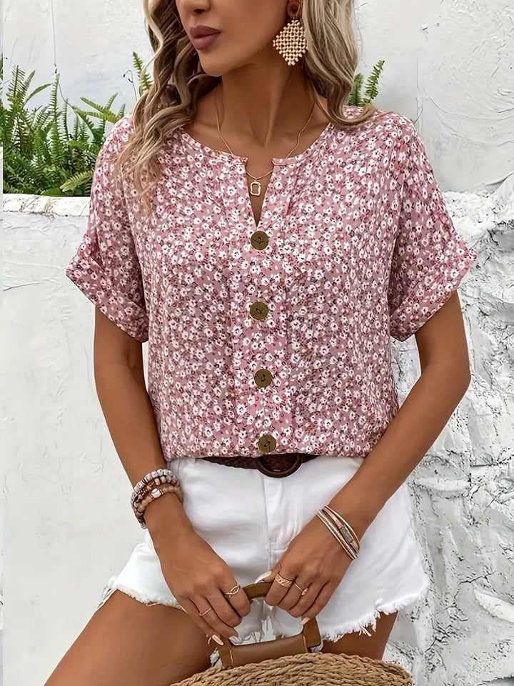 Lydia | Damen Blumen Knopfleiste Casual Top
