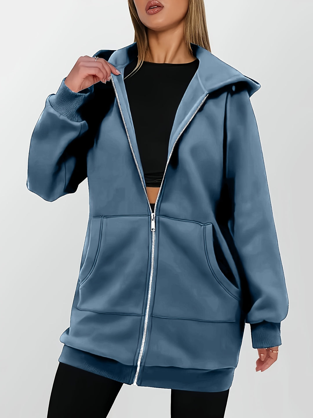 Freya | Langgeschnittene Kapuzenjacke mit Reißverschluss