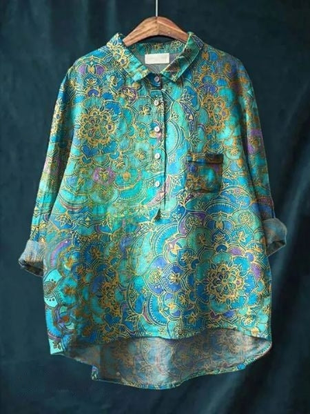 Leonie | Damen Blumen Bluse Mit Knopfleiste Und Tasche