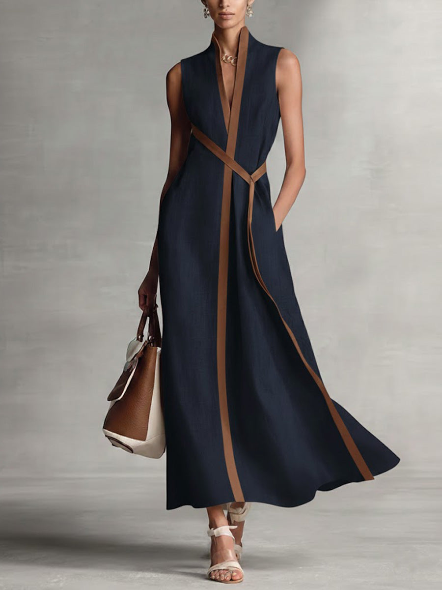 Anja | Elegantes Gürtel-Midikleid mit V-Ausschnitt