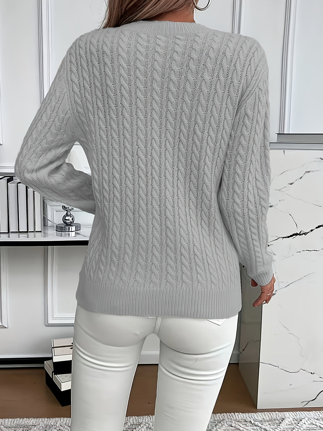 Katrin | Weich fließender Zopfmuster-Pullover