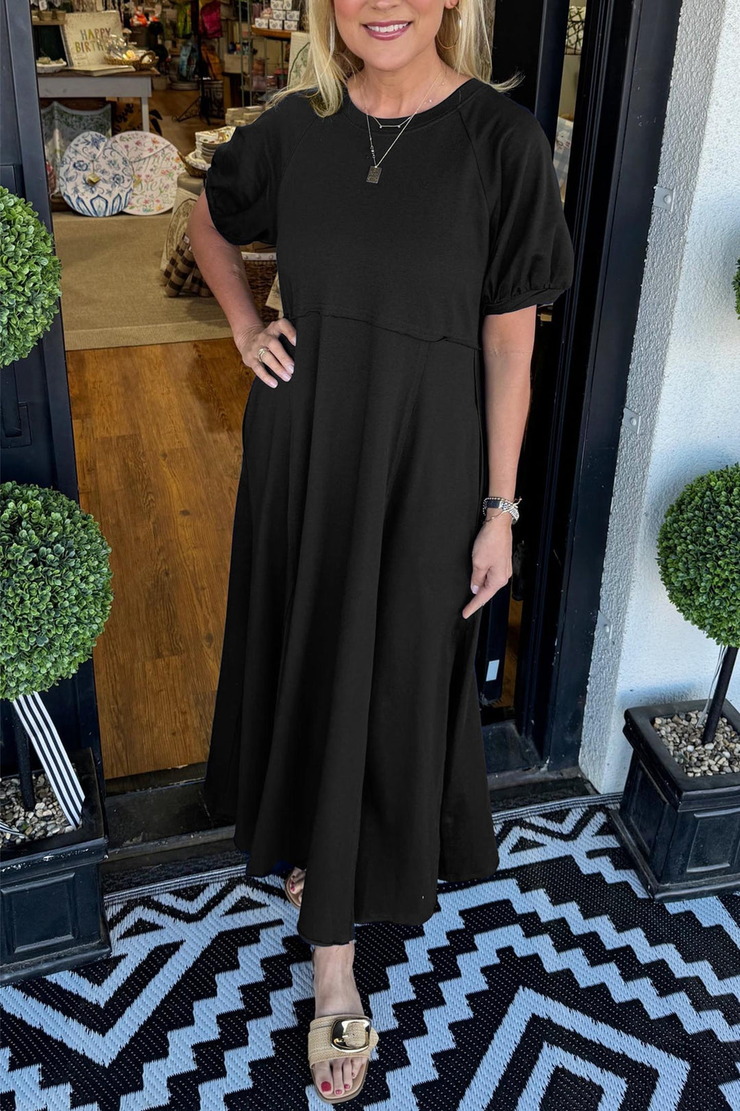 Annegret | Fließendes Puffärmel-Maxikleid