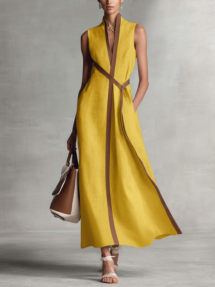Anja | Elegantes Gürtel-Midikleid mit V-Ausschnitt