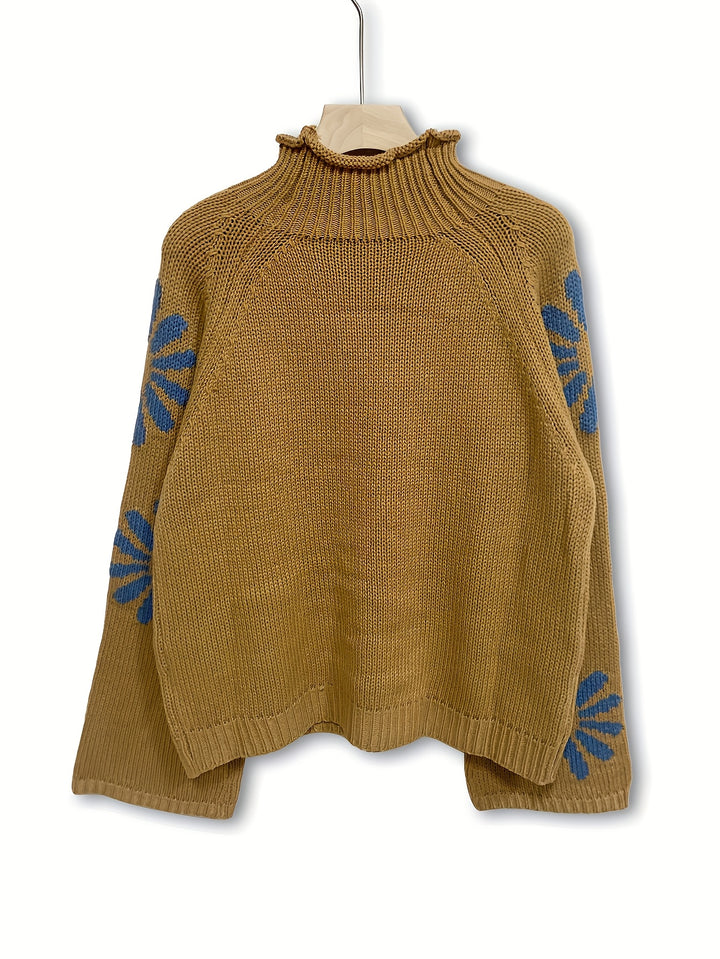 Ingelore | Kuscheliger Pullover mit Blütenmuster und Stehkragen