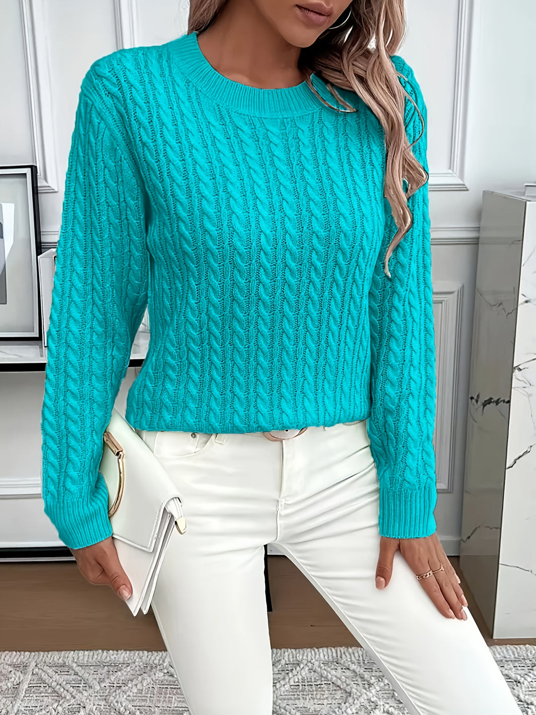 Katrin | Weich fließender Zopfmuster-Pullover