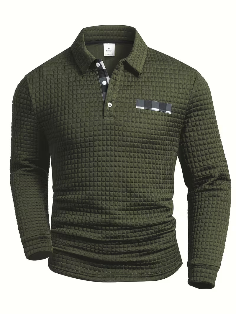 Detlef | Strukturiertes Langarm-Poloshirt