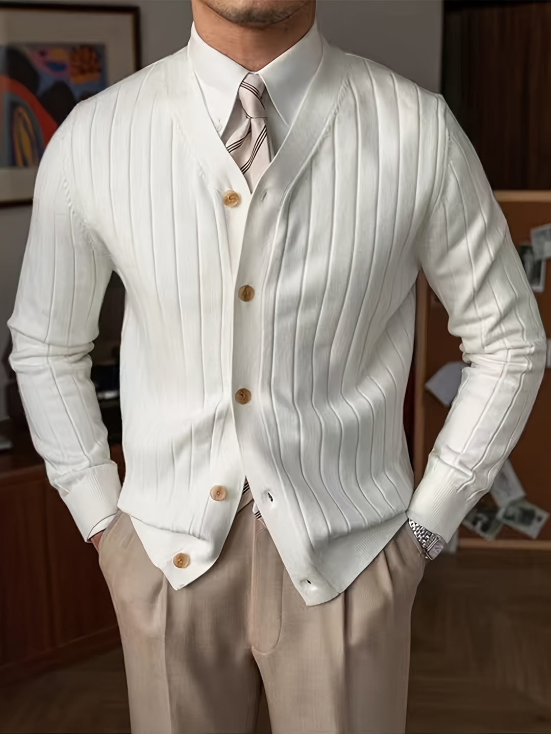 Leonhard | Fein gerippte Strickjacke mit Knopfleiste