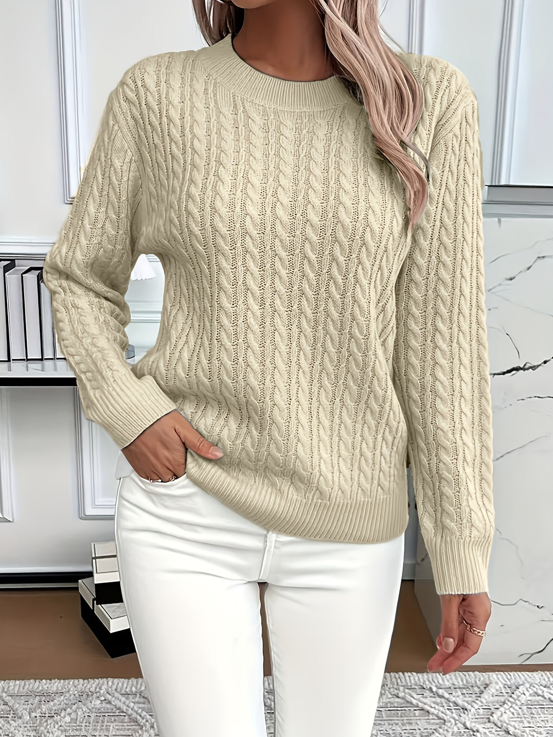 Katrin | Weich fließender Zopfmuster-Pullover