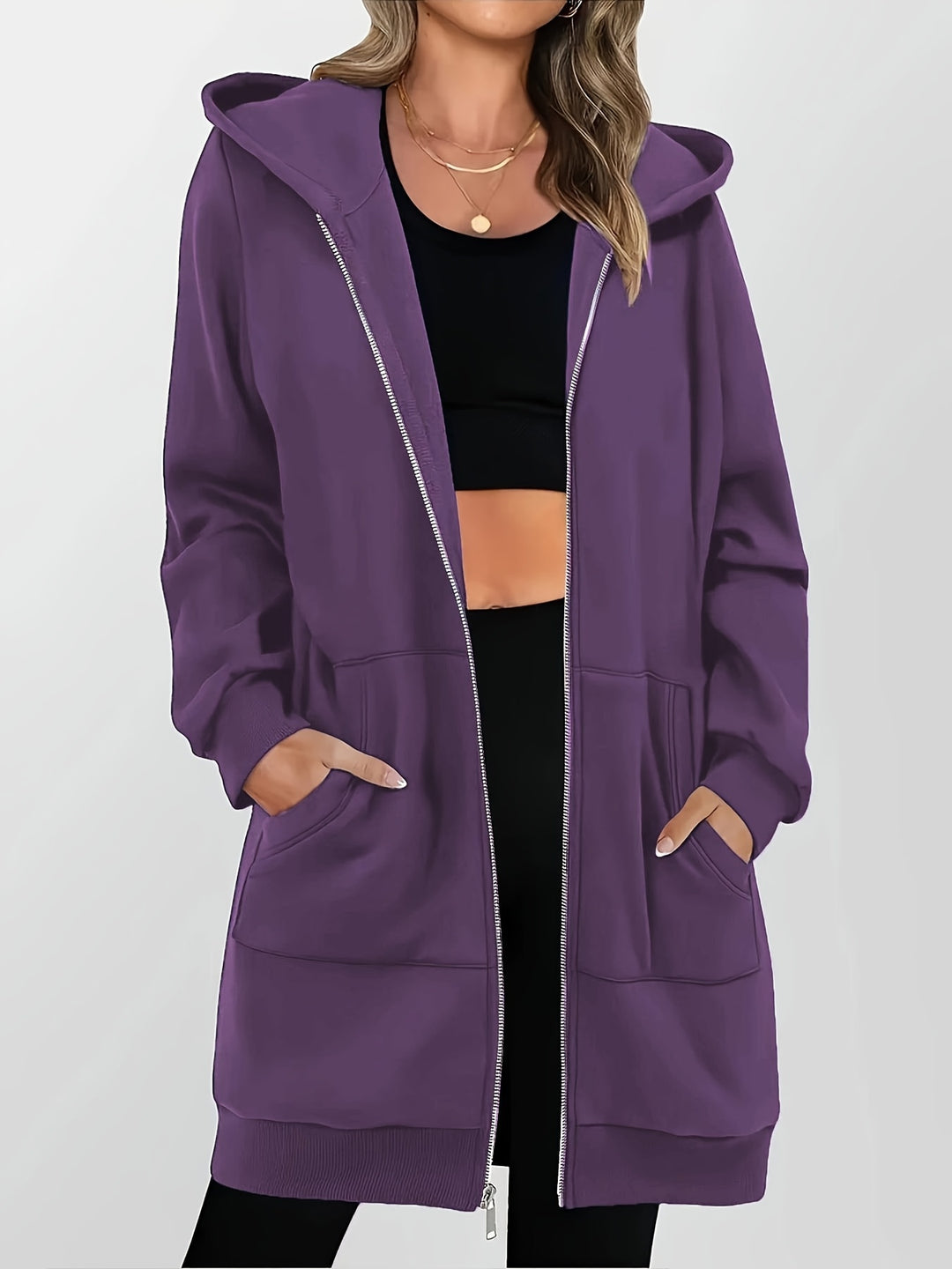 Freya | Langgeschnittene Kapuzenjacke mit Reißverschluss