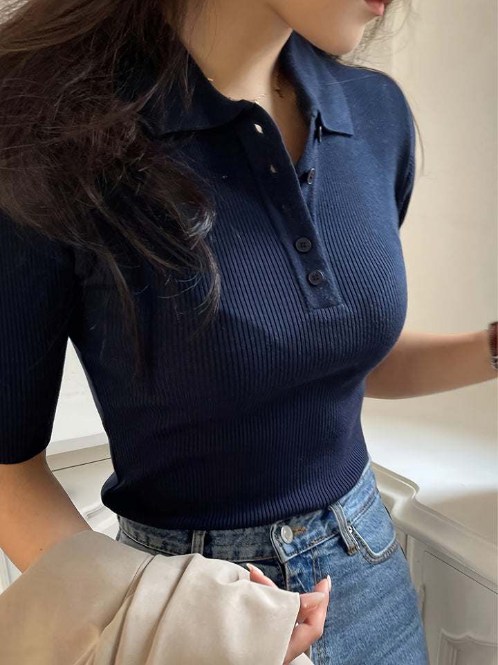 Theresia | Feinripp-Poloshirt mit Knopfleiste