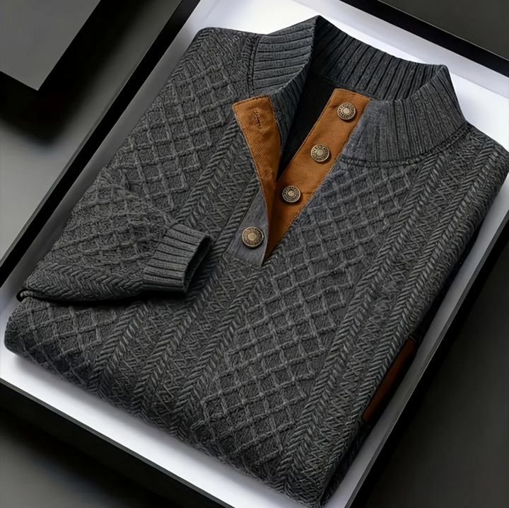 Wolfram | Edler Stehkragen-Pullover mit Knopfleiste
