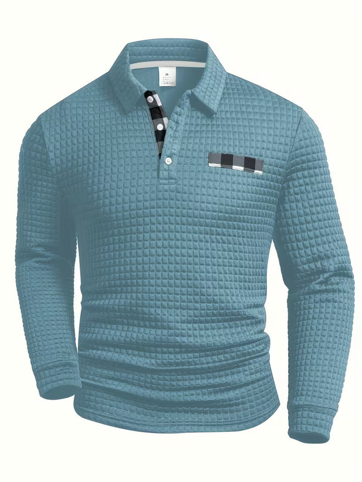 Detlef | Strukturiertes Langarm-Poloshirt