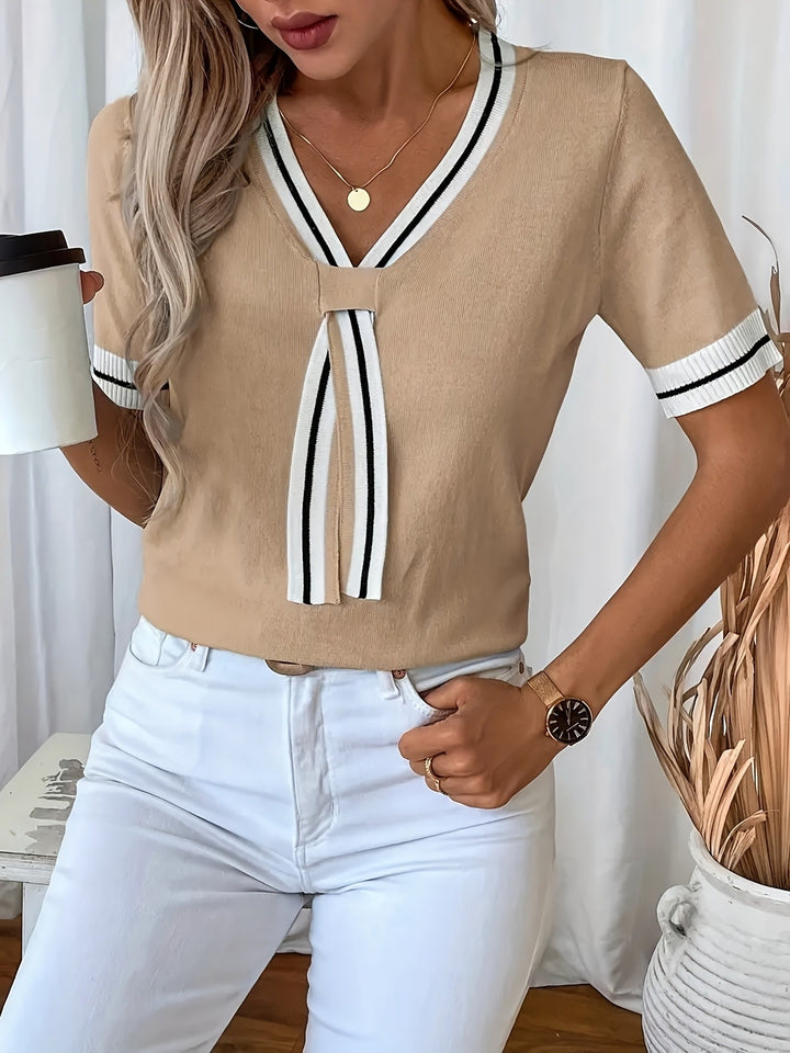 Wilhelmine | Eleganter Kurzarm-Pullover mit V-Ausschnitt