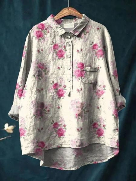 Leonie | Damen Blumen Bluse Mit Knopfleiste Und Tasche