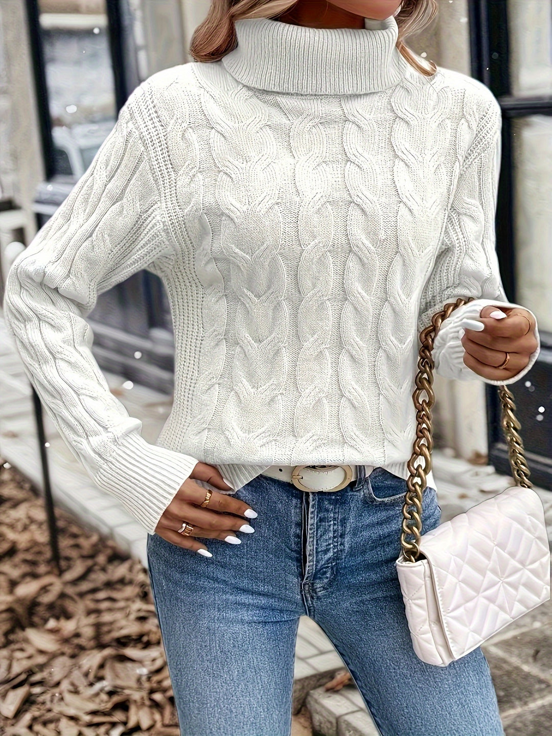 Liane | Weicher Zopfmuster-Pullover mit Rollkragen
