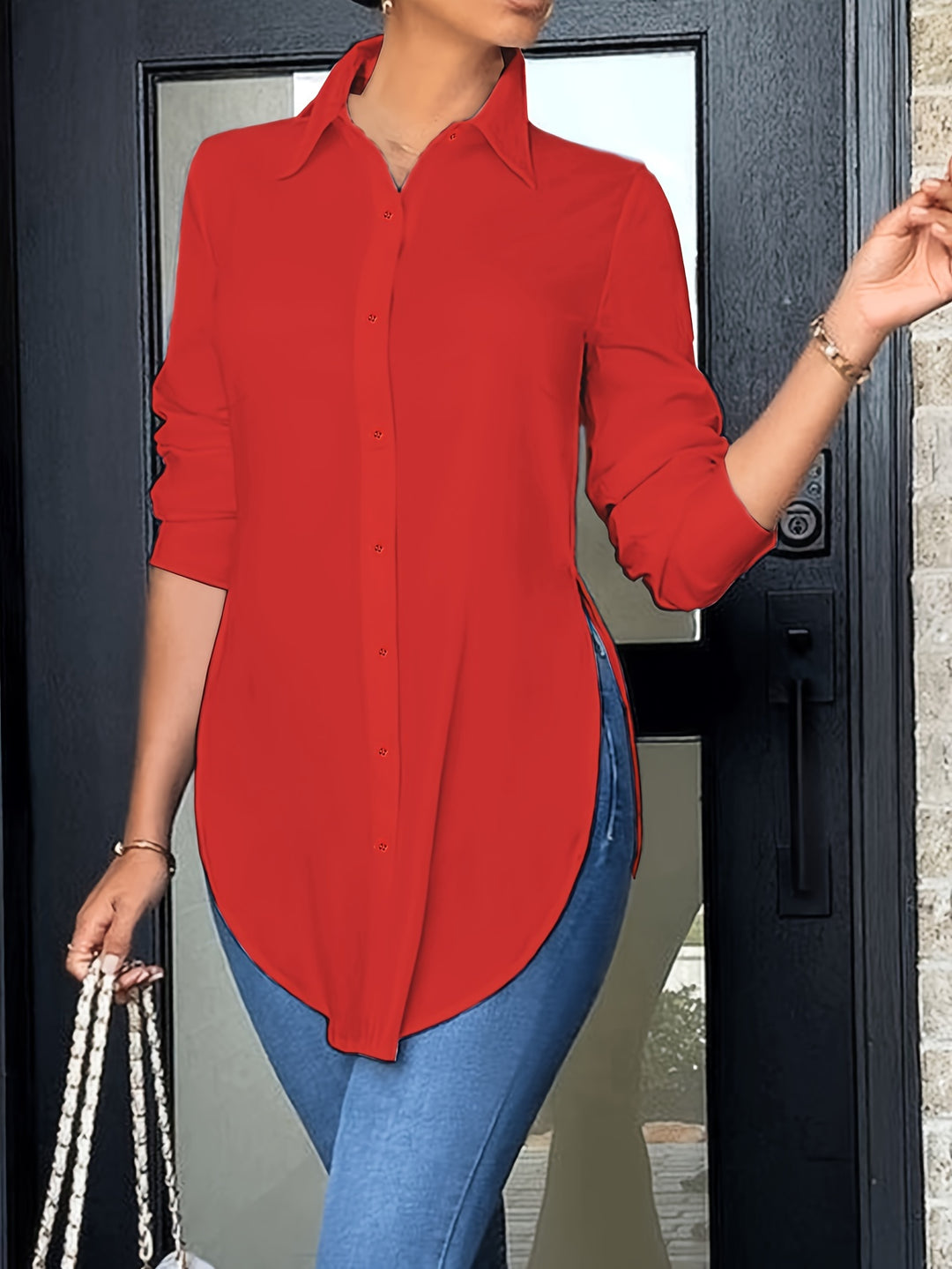 Almut | Elegante Longbluse mit Seitenschlitz