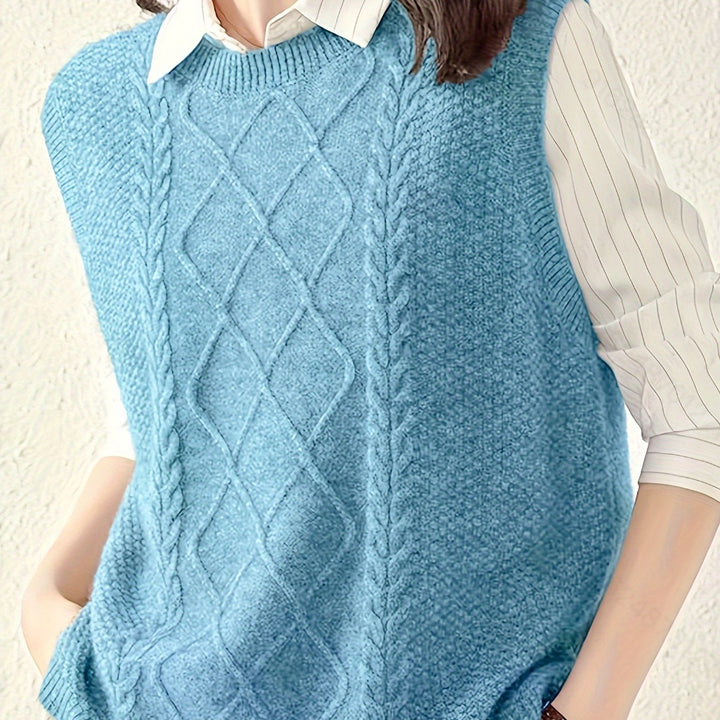 Hilde | Zopfgestrickter Pullunder mit Rundhals