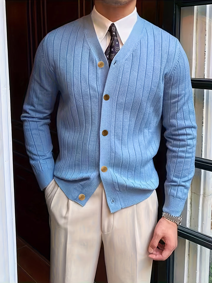 Leonhard | Fein gerippte Strickjacke mit Knopfleiste