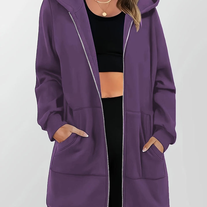 Freya | Langgeschnittene Kapuzenjacke mit Reißverschluss