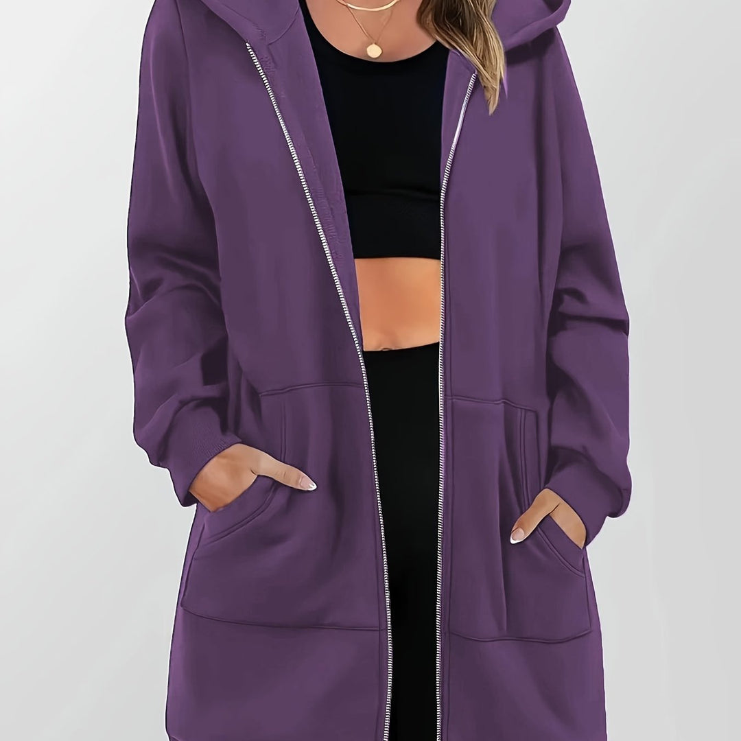 Freya | Langgeschnittene Kapuzenjacke mit Reißverschluss