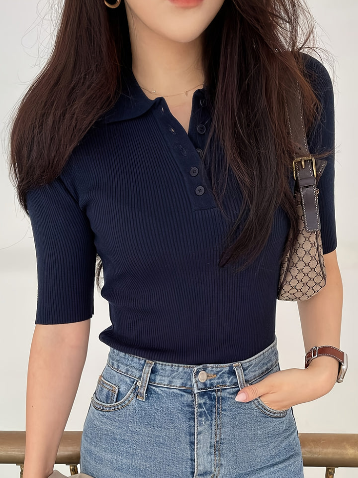 Theresia | Feinripp-Poloshirt mit Knopfleiste