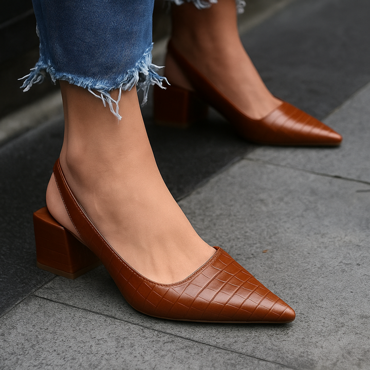 Maria | Damen Spitze Slingback Pumps Mit Niedrigem Absatz