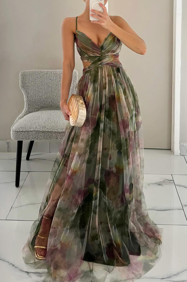Josefine | Fließendes Abendkleid mit Blütenmuster