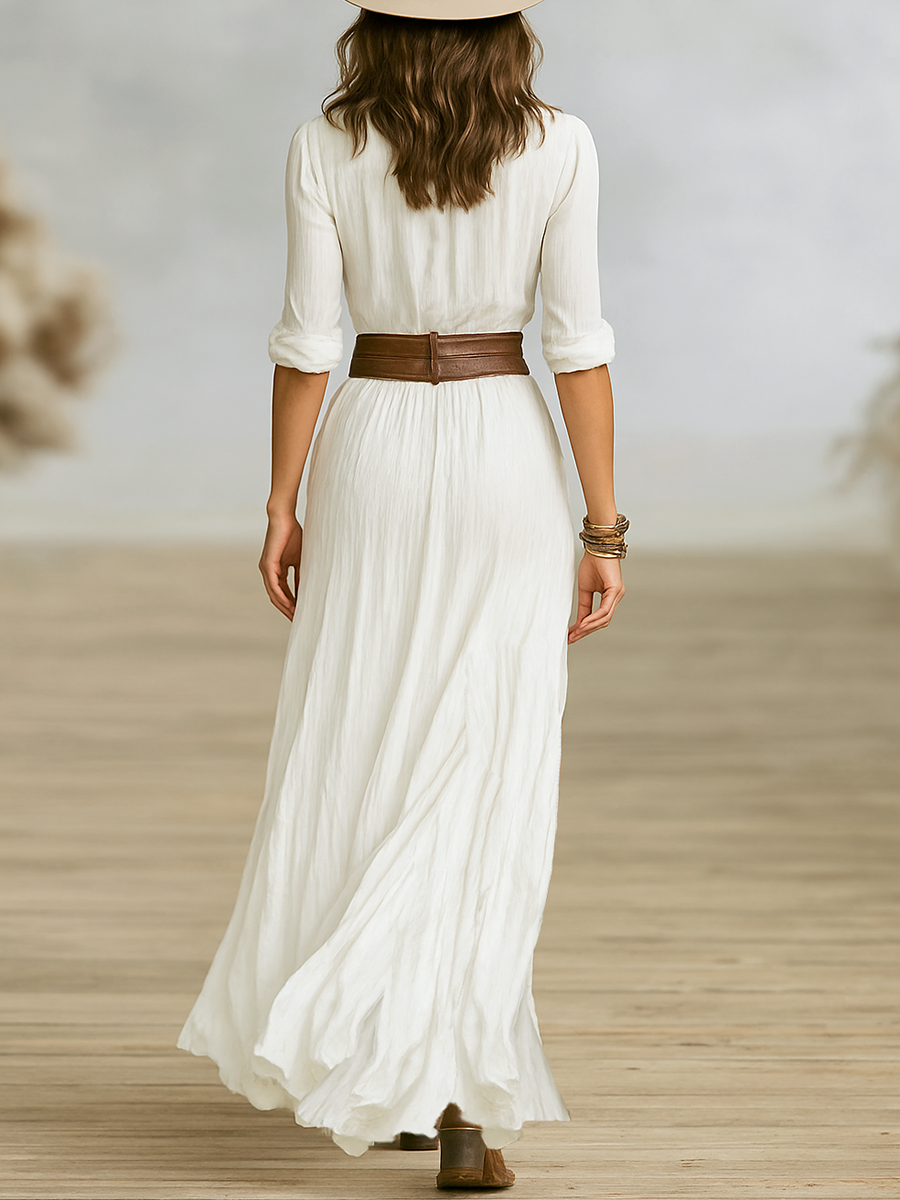 Emilia | Damen Bohemian Maxi Kleid Mit Knopfleiste