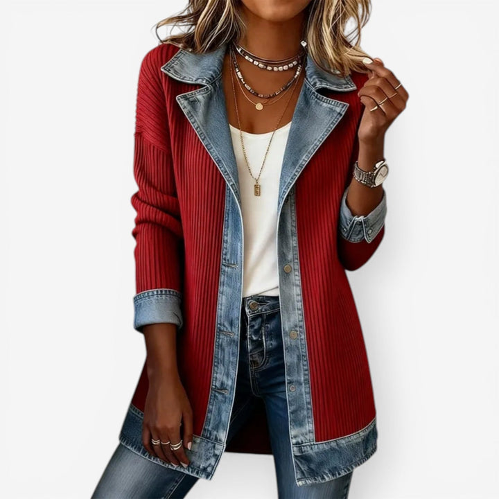 Sigrun | Elegante Jacke mit Kragen im Materialmix