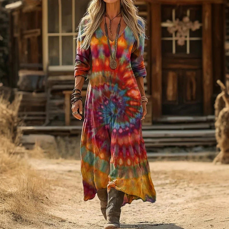 Cosima | Fließendes Langarm-Maxikleid im Vintage-Stil