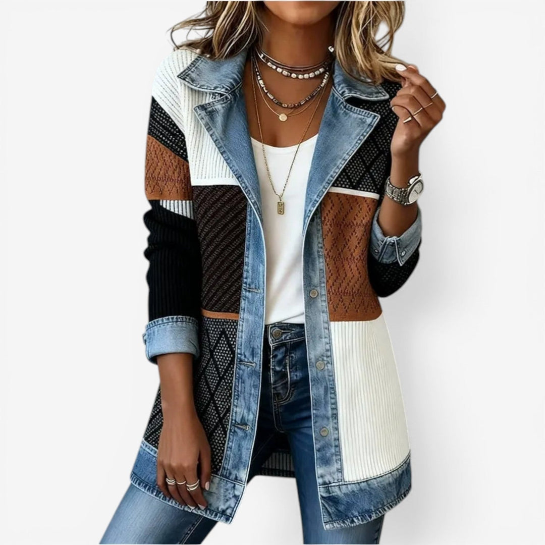 Sigrun | Elegante Jacke mit Kragen im Materialmix