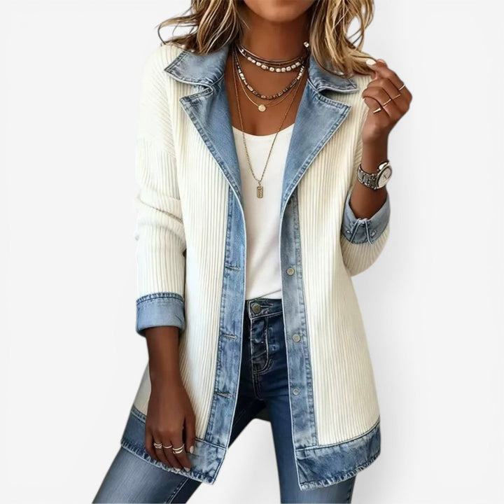 Sigrun | Elegante Jacke mit Kragen im Materialmix