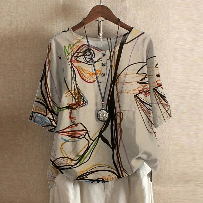 Helga | Verspielte Kurzarm-Bluse mit floralem Print
