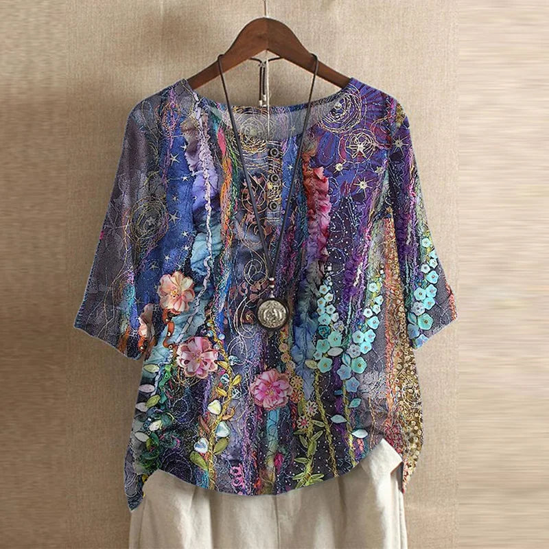 Helga | Verspielte Kurzarm-Bluse mit floralem Print
