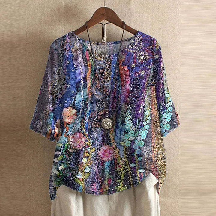 Helga | Verspielte Kurzarm-Bluse mit floralem Print