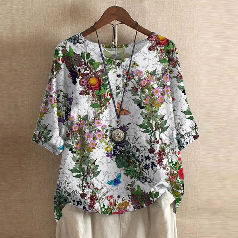 Helga | Verspielte Kurzarm-Bluse mit floralem Print