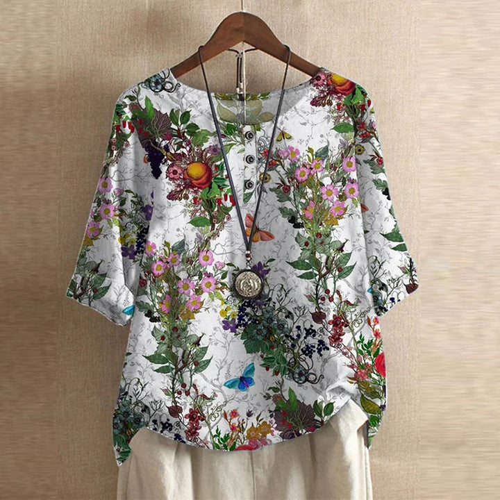 Helga | Verspielte Kurzarm-Bluse mit floralem Print