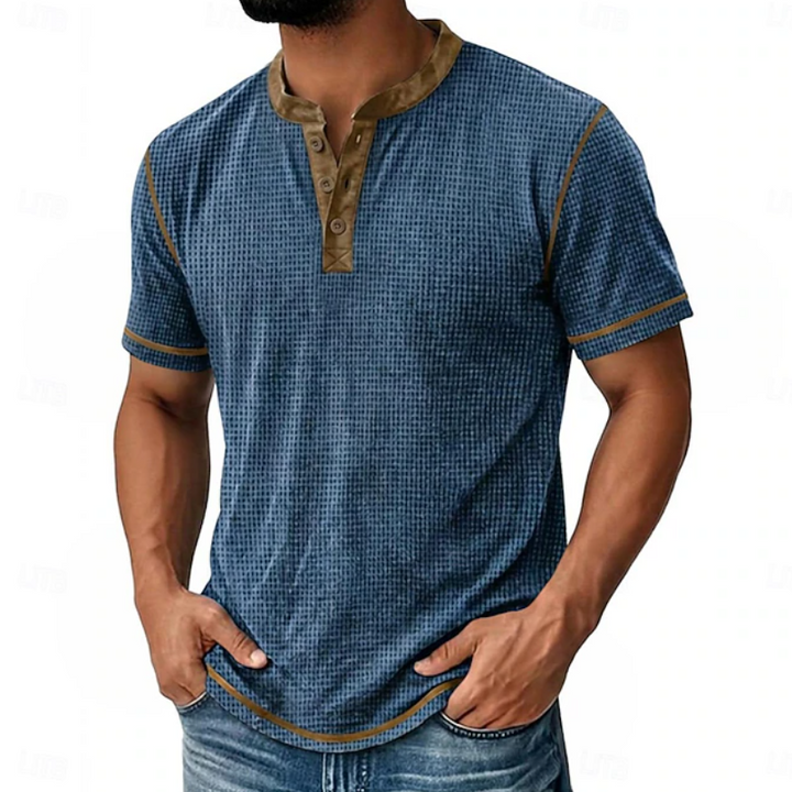 Logan | Strukturiertes Henley-T-Shirt mit kurzen Ärmeln