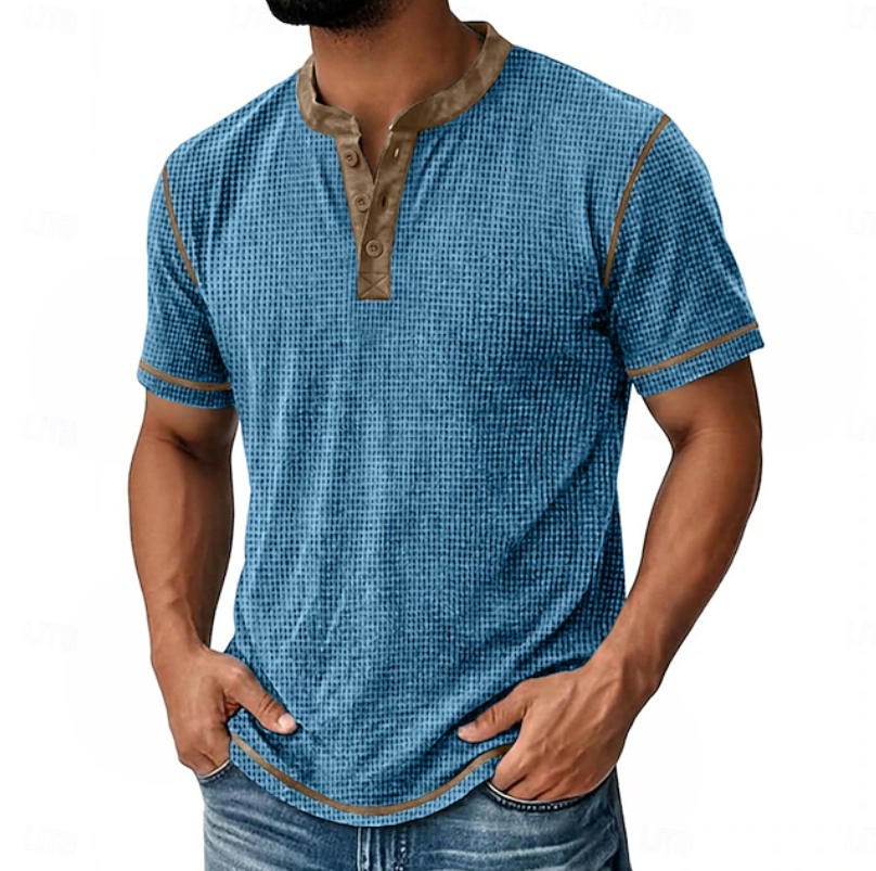 Logan | Strukturiertes Henley-T-Shirt mit kurzen Ärmeln