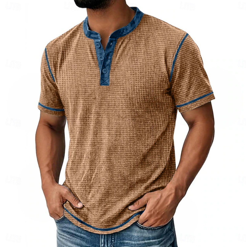 Logan | Strukturiertes Henley-T-Shirt mit kurzen Ärmeln