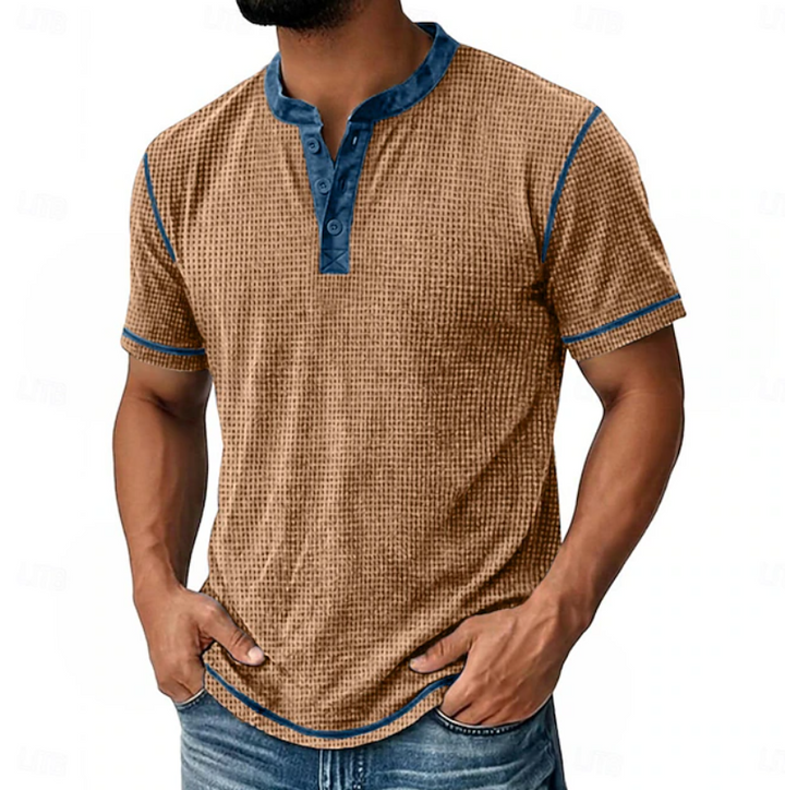 Logan | Strukturiertes Henley-T-Shirt mit kurzen Ärmeln