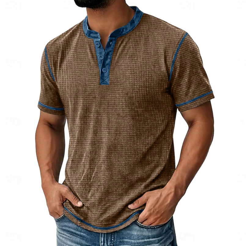 Logan | Strukturiertes Henley-T-Shirt mit kurzen Ärmeln