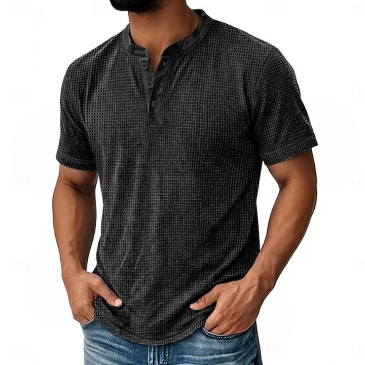 Logan | Strukturiertes Henley-T-Shirt mit kurzen Ärmeln