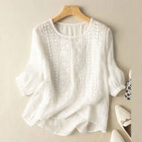 Jessica | Damen Bestickte Bluse Mit Rundhalsausschnitt