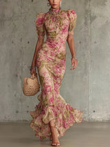 Constanze | Florales Maxikleid mit Puffärmeln