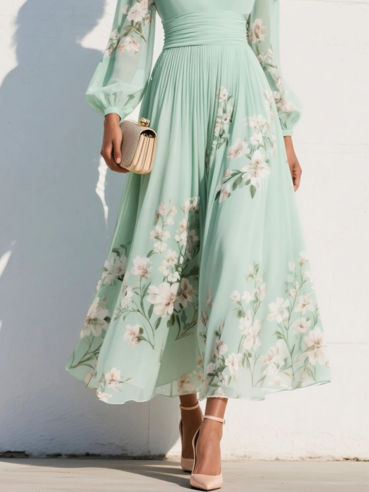 Regine | Florales Midikleid mit V-Ausschnitt