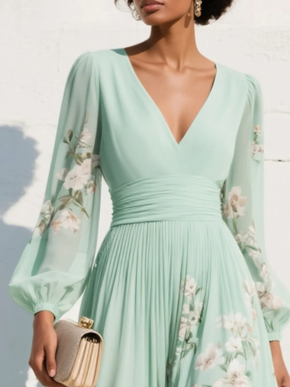 Regine | Florales Midikleid mit V-Ausschnitt