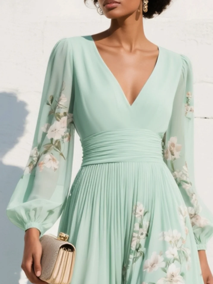 Regine | Florales Midikleid mit V-Ausschnitt