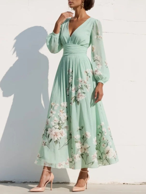 Regine | Florales Midikleid mit V-Ausschnitt