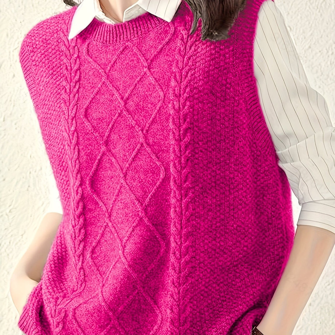 Hilde | Zopfgestrickter Pullunder mit Rundhals